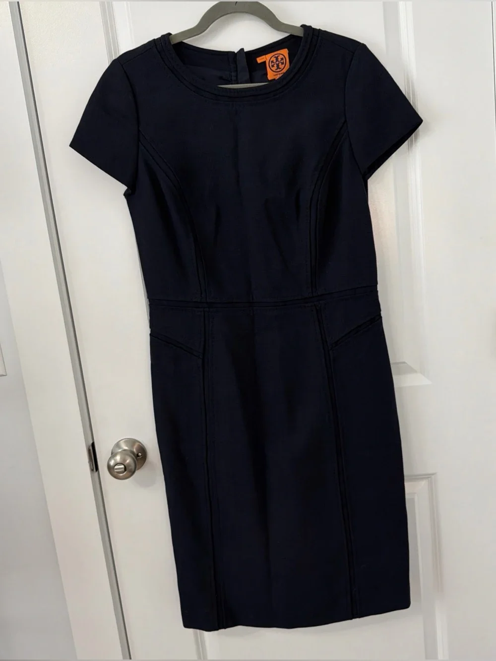 Tory Burch Evelina Navy Blue Stretch Wool Blend Sheath Dress Size 10 New Classy